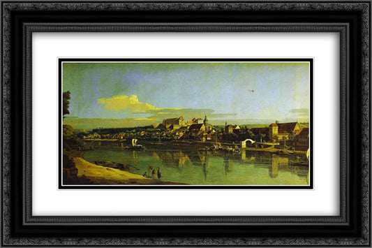 Pirna Seen from the Right Bank of the Elbe 24x16 Black Ornate Wood Framed Art Print Poster with Double Matting by Bellotto, Bernardo