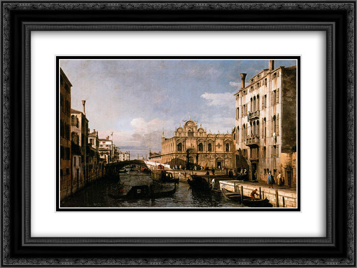 Rio dei Mendicanti and the Scuola di San Marco 24x18 Black Ornate Wood Framed Art Print Poster with Double Matting by Bellotto, Bernardo