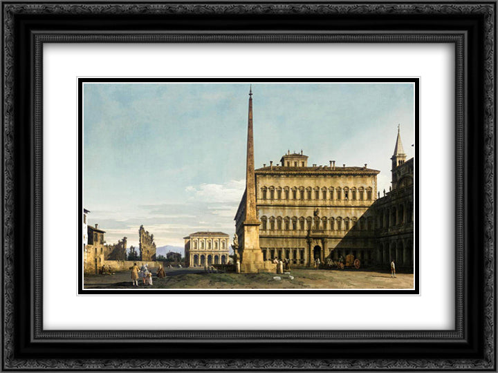 Rome View of the Piazza di San Giovanni in Laterano 24x18 Black Ornate Wood Framed Art Print Poster with Double Matting by Bellotto, Bernardo