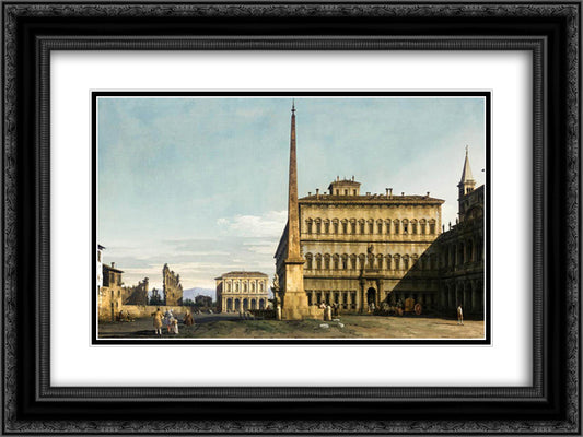 Rome View of the Piazza di San Giovanni in Laterano 24x18 Black Ornate Wood Framed Art Print Poster with Double Matting by Bellotto, Bernardo