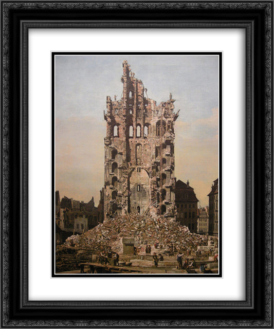 Ruins of Dresden's Kreuzkirche 20x24 Black Ornate Wood Framed Art Print Poster with Double Matting by Bellotto, Bernardo