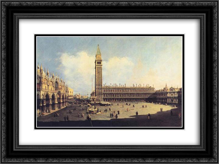 San Marco Square from the Clock Tower Facing the Procuratie Nuove 24x18 Black Ornate Wood Framed Art Print Poster with Double Matting by Bellotto, Bernardo