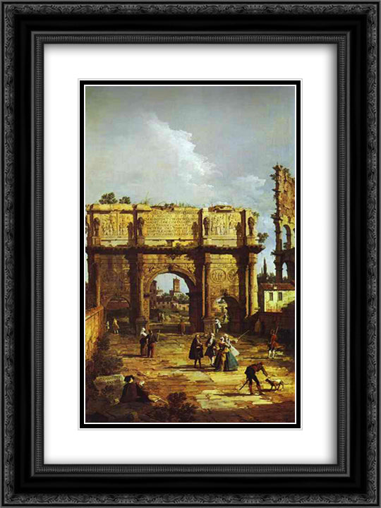 The Arch of Constantine 18x24 Black Ornate Wood Framed Art Print Poster with Double Matting by Bellotto, Bernardo