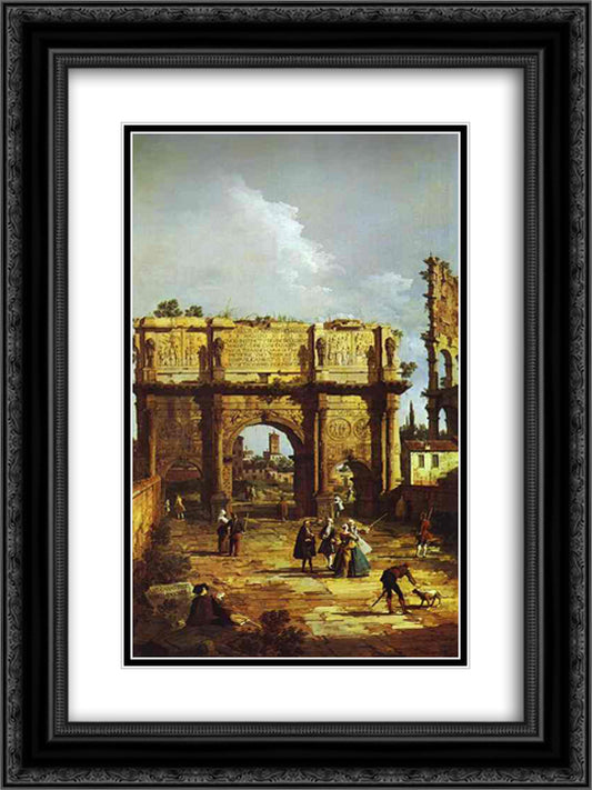 The Arch of Constantine 18x24 Black Ornate Wood Framed Art Print Poster with Double Matting by Bellotto, Bernardo