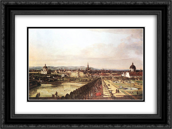 The Belvedere from Gesehen, Vienna 24x18 Black Ornate Wood Framed Art Print Poster with Double Matting by Bellotto, Bernardo