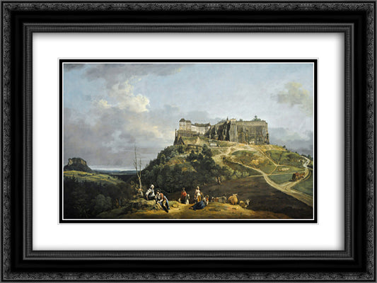 The Fortress of Konigstein 24x18 Black Ornate Wood Framed Art Print Poster with Double Matting by Bellotto, Bernardo