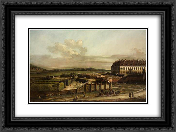 The imperial summer residence, courtyard, view from north 24x18 Black Ornate Wood Framed Art Print Poster with Double Matting by Bellotto, Bernardo