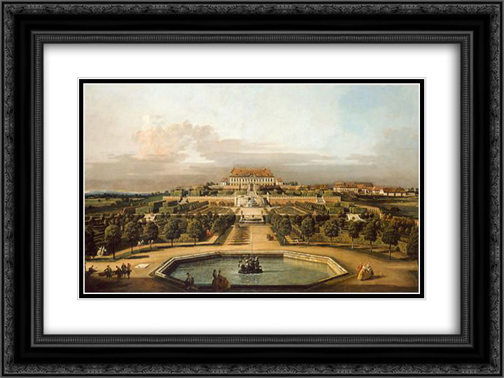 The imperial summer residence, garden 24x18 Black Ornate Wood Framed Art Print Poster with Double Matting by Bellotto, Bernardo