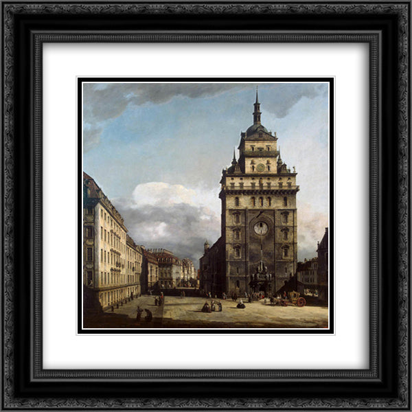 The Kreuzkirche in Dresden 20x20 Black Ornate Wood Framed Art Print Poster with Double Matting by Bellotto, Bernardo