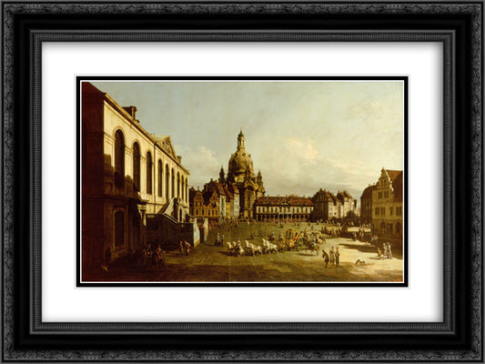 The Neuer Marktplatz in Dresden 24x18 Black Ornate Wood Framed Art Print Poster with Double Matting by Bellotto, Bernardo