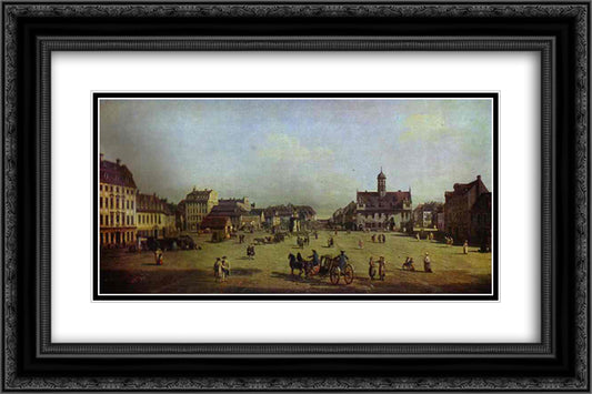 The New Market Square in Dresden 24x16 Black Ornate Wood Framed Art Print Poster with Double Matting by Bellotto, Bernardo