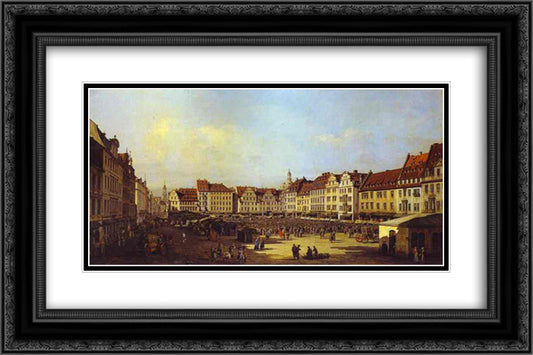 The Old Market Square in Dresden 24x16 Black Ornate Wood Framed Art Print Poster with Double Matting by Bellotto, Bernardo