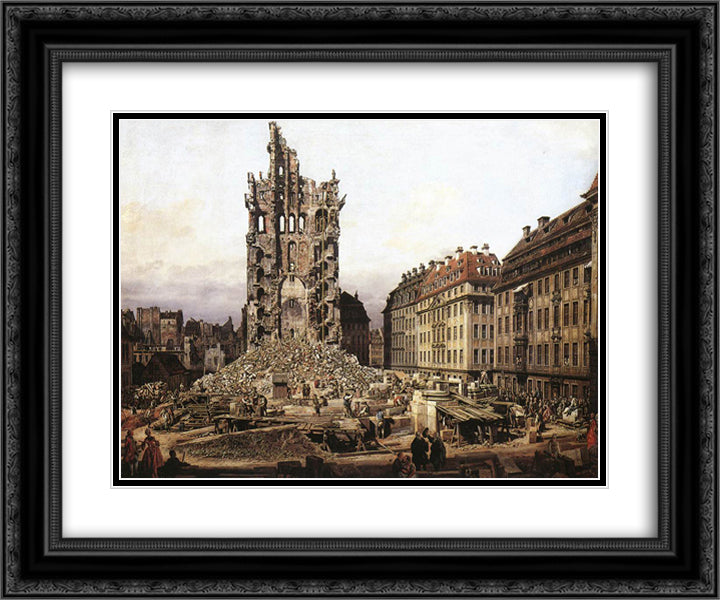 The Ruins of the old Kreuzkirche, Dresden 24x20 Black Ornate Wood Framed Art Print Poster with Double Matting by Bellotto, Bernardo