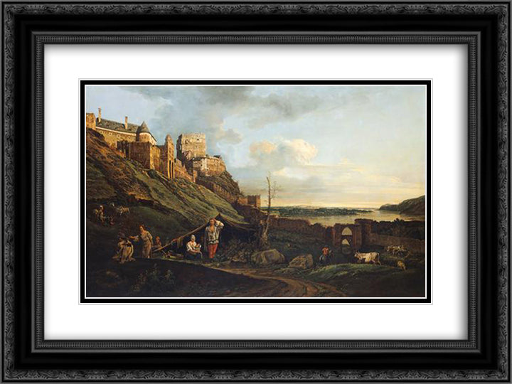 The ruins of Thebes on the River March 24x18 Black Ornate Wood Framed Art Print Poster with Double Matting by Bellotto, Bernardo