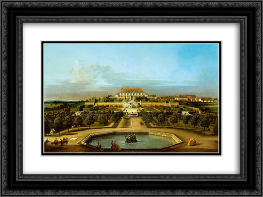 The Schloss Hof, Garden Side 24x18 Black Ornate Wood Framed Art Print Poster with Double Matting by Bellotto, Bernardo