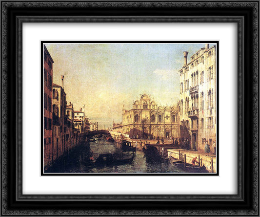 The Scuola of San Marco 24x20 Black Ornate Wood Framed Art Print Poster with Double Matting by Bellotto, Bernardo