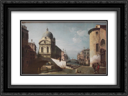 Venetian Capriccio, View of Santa Maria dei Miracoli 24x18 Black Ornate Wood Framed Art Print Poster with Double Matting by Bellotto, Bernardo