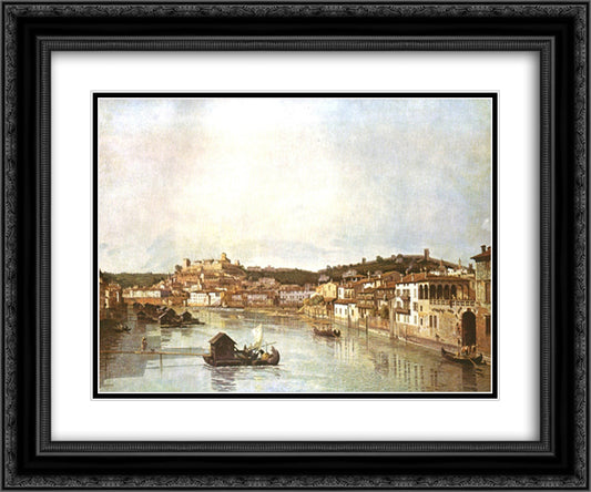 Verona Veduta 24x20 Black Ornate Wood Framed Art Print Poster with Double Matting by Bellotto, Bernardo