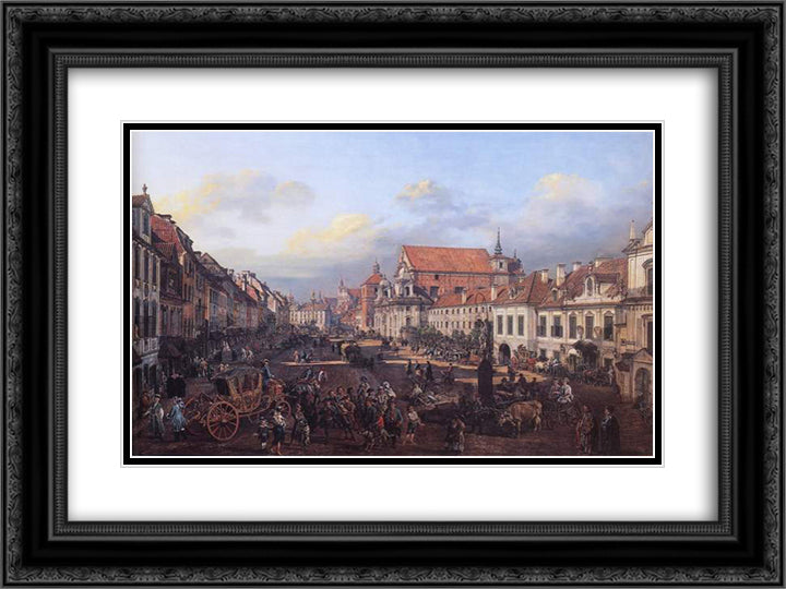 View of Cracow Suburb leading to the Castle Square 24x18 Black Ornate Wood Framed Art Print Poster with Double Matting by Bellotto, Bernardo