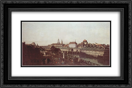 View of Dresden, the Dresden fortifications, moat with a bridge between gate and post mile pillar Wilsche 24x16 Black Ornate Wood Framed Art Print Poster with Double Matting by Bellotto, Bernardo