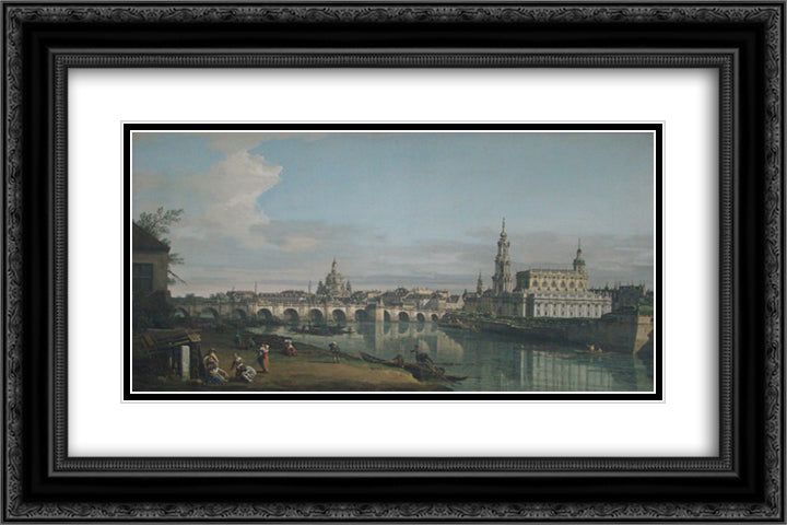 View of Dresden from the Right Bank of the Elbe with Augustus Bridge 24x16 Black Ornate Wood Framed Art Print Poster with Double Matting by Bellotto, Bernardo