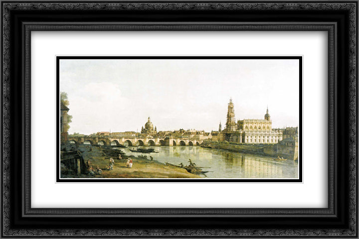 View of Dresden from the Right Bank of the Elbe with the Augustus Bridge 24x16 Black Ornate Wood Framed Art Print Poster with Double Matting by Bellotto, Bernardo