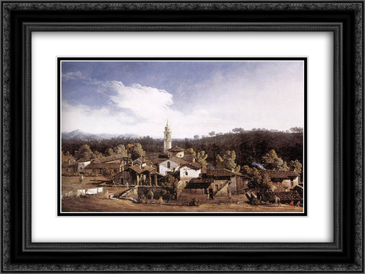 View of Gazzada neVarese 24x18 Black Ornate Wood Framed Art Print Poster with Double Matting by Bellotto, Bernardo