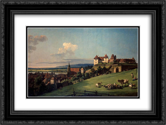 View of Pirna from the Sonnenstein Castle 24x18 Black Ornate Wood Framed Art Print Poster with Double Matting by Bellotto, Bernardo