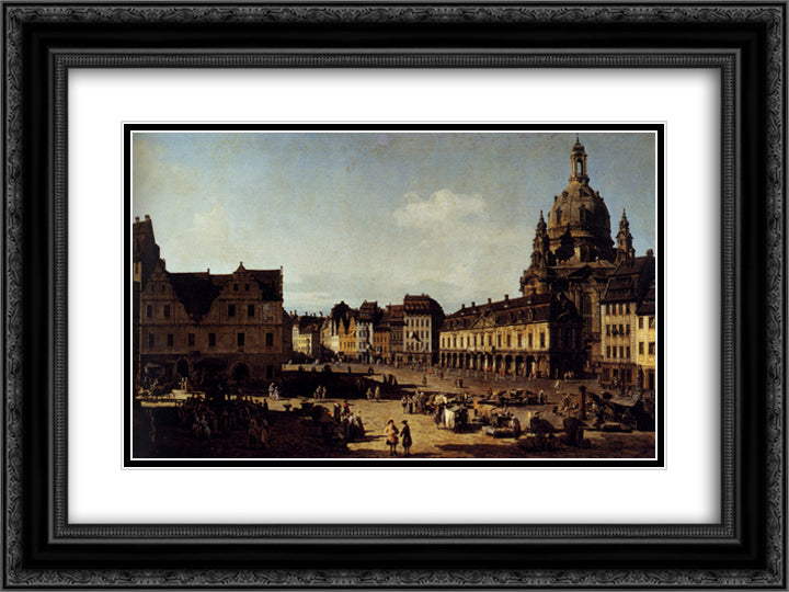 View of the New Market Place in Dresden from the Moritzstrasse 24x18 Black Ornate Wood Framed Art Print Poster with Double Matting by Bellotto, Bernardo