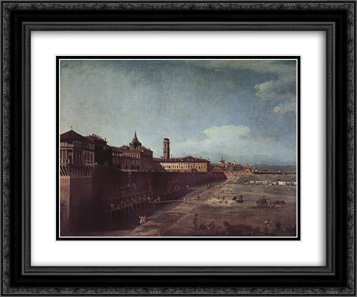 View of Turin from the Gardens of the Palazzo Reale 24x20 Black Ornate Wood Framed Art Print Poster with Double Matting by Bellotto, Bernardo