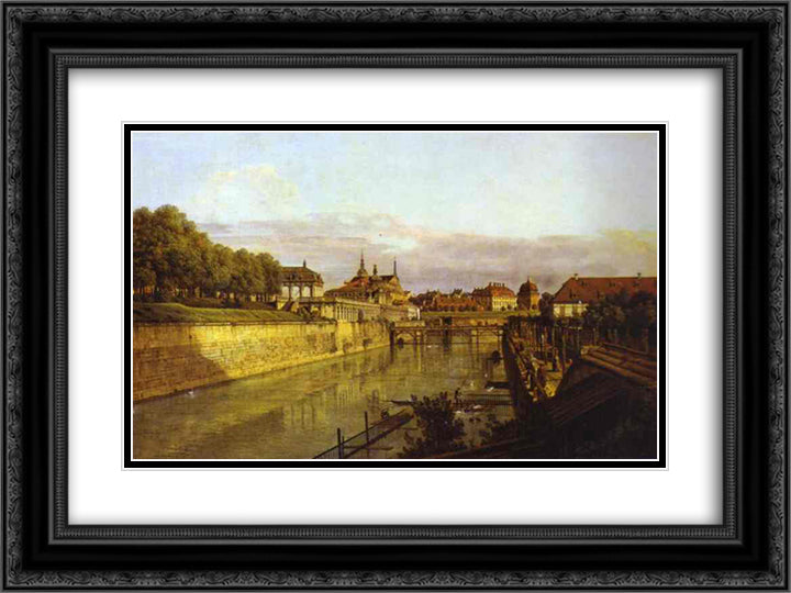 Zwinger Waterway 24x18 Black Ornate Wood Framed Art Print Poster with Double Matting by Bellotto, Bernardo