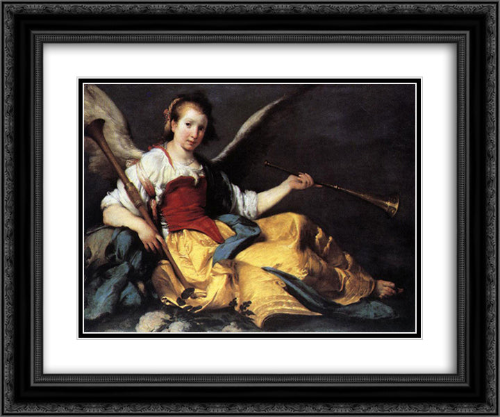 A Personification of Fame 24x20 Black Ornate Wood Framed Art Print Poster with Double Matting by Strozzi, Bernardo