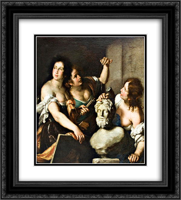 Allegory of Arts 20x22 Black Ornate Wood Framed Art Print Poster with Double Matting by Strozzi, Bernardo