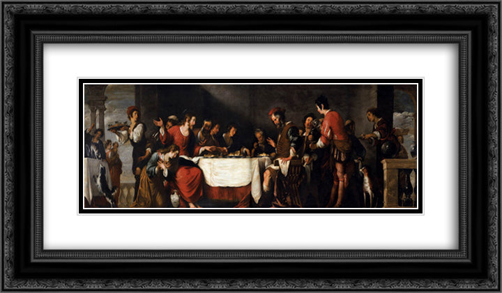 Banquet at the House of Simon 24x14 Black Ornate Wood Framed Art Print Poster with Double Matting by Strozzi, Bernardo