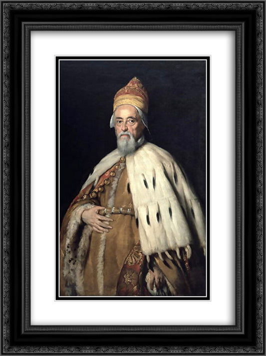 Doge Francesco Erizzo 18x24 Black Ornate Wood Framed Art Print Poster with Double Matting by Strozzi, Bernardo