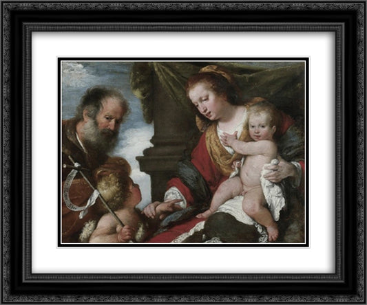 Holy Family with St. John Baptist 24x20 Black Ornate Wood Framed Art Print Poster with Double Matting by Strozzi, Bernardo