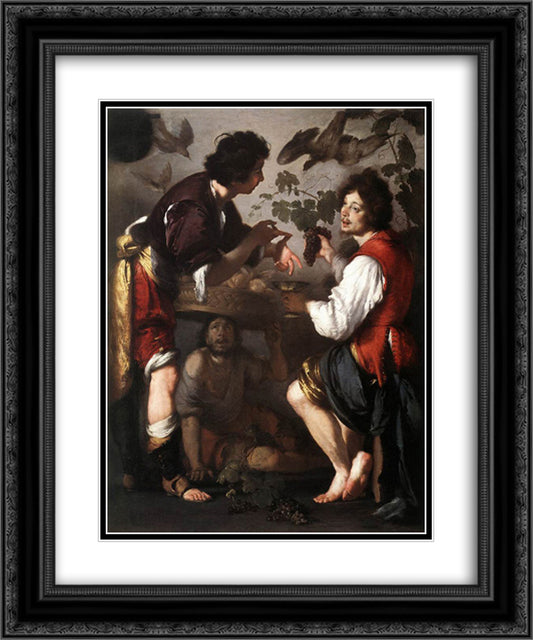 Joseph Telling his Dreams 20x24 Black Ornate Wood Framed Art Print Poster with Double Matting by Strozzi, Bernardo