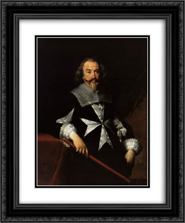 Portrait of a Maltese Knight 20x24 Black Ornate Wood Framed Art Print Poster with Double Matting by Strozzi, Bernardo