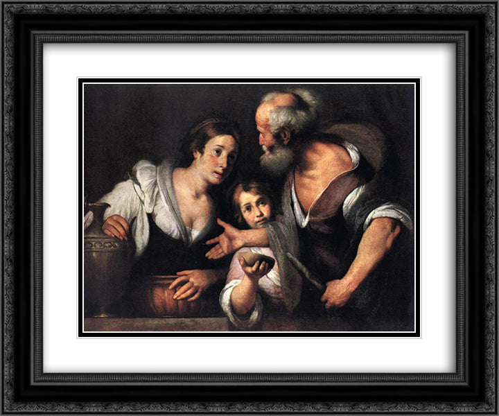 Prophet Elijah and the Widow of Sarepta 24x20 Black Ornate Wood Framed Art Print Poster with Double Matting by Strozzi, Bernardo