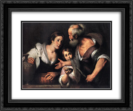 Prophet Elijah and the Widow of Sarepta 24x20 Black Ornate Wood Framed Art Print Poster with Double Matting by Strozzi, Bernardo