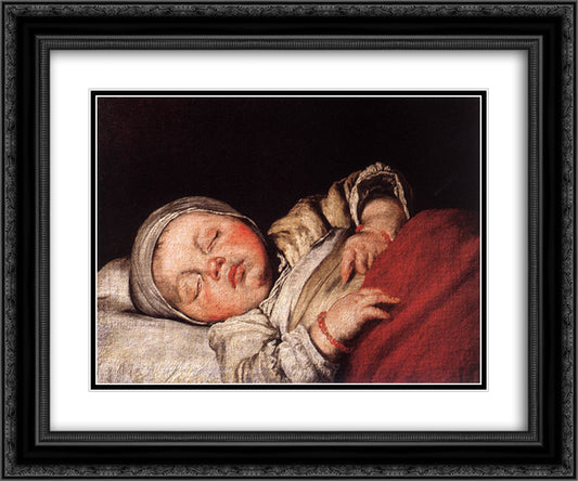 Sleeping Child 24x20 Black Ornate Wood Framed Art Print Poster with Double Matting by Strozzi, Bernardo