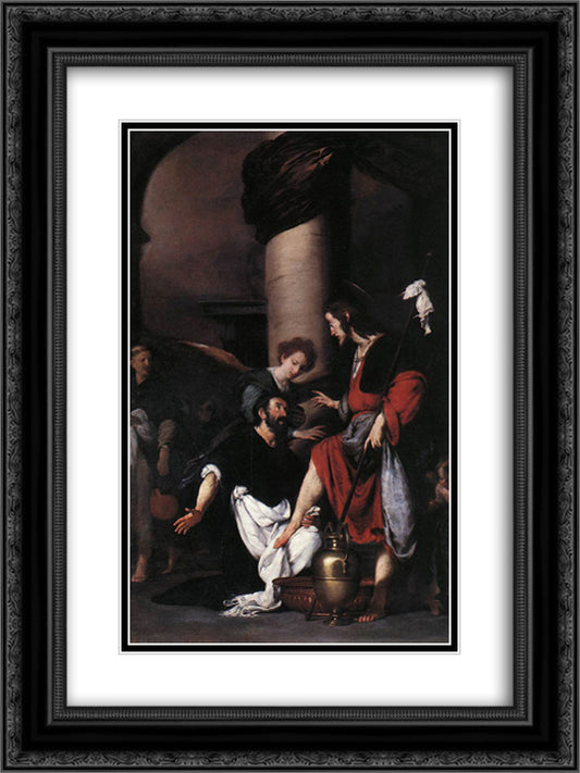 St. Augustine Washing the Feet of Christ 18x24 Black Ornate Wood Framed Art Print Poster with Double Matting by Strozzi, Bernardo