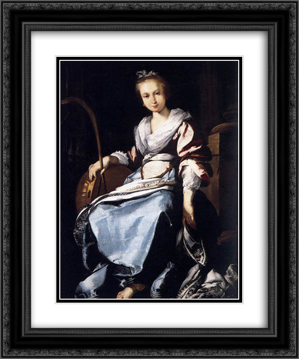 St. Cecilia 20x24 Black Ornate Wood Framed Art Print Poster with Double Matting by Strozzi, Bernardo