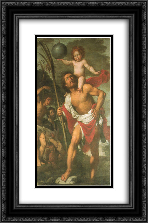 St. Christopher, St. Sebastian, St. Roch 16x24 Black Ornate Wood Framed Art Print Poster with Double Matting by Strozzi, Bernardo