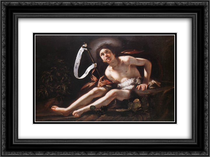 St. John the Baptist 24x18 Black Ornate Wood Framed Art Print Poster with Double Matting by Strozzi, Bernardo