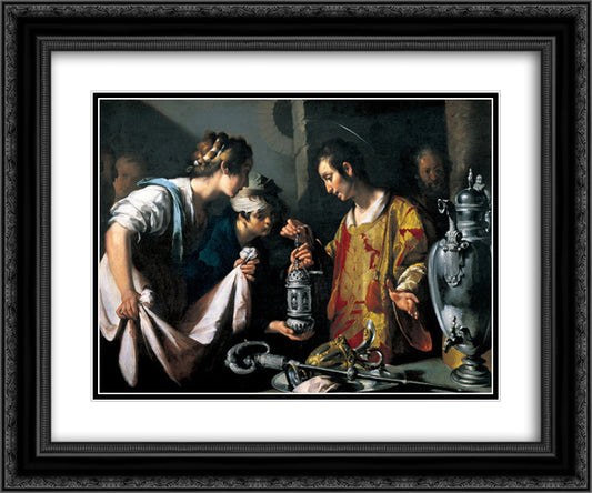 St. Lawrence Distributing the Riches of the Church 24x20 Black Ornate Wood Framed Art Print Poster with Double Matting by Strozzi, Bernardo