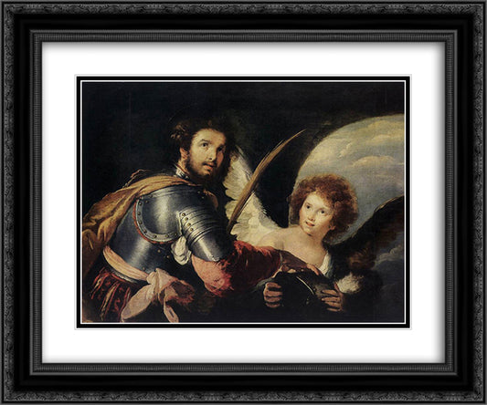 St. Maurice and the Angel 24x20 Black Ornate Wood Framed Art Print Poster with Double Matting by Strozzi, Bernardo