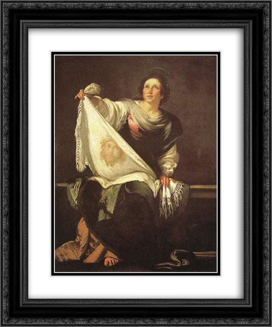 St. Veronica 20x24 Black Ornate Wood Framed Art Print Poster with Double Matting by Strozzi, Bernardo