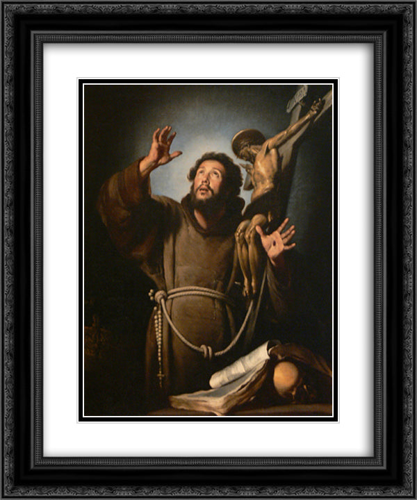 St.Francis in ecstasy 20x24 Black Ornate Wood Framed Art Print Poster with Double Matting by Strozzi, Bernardo