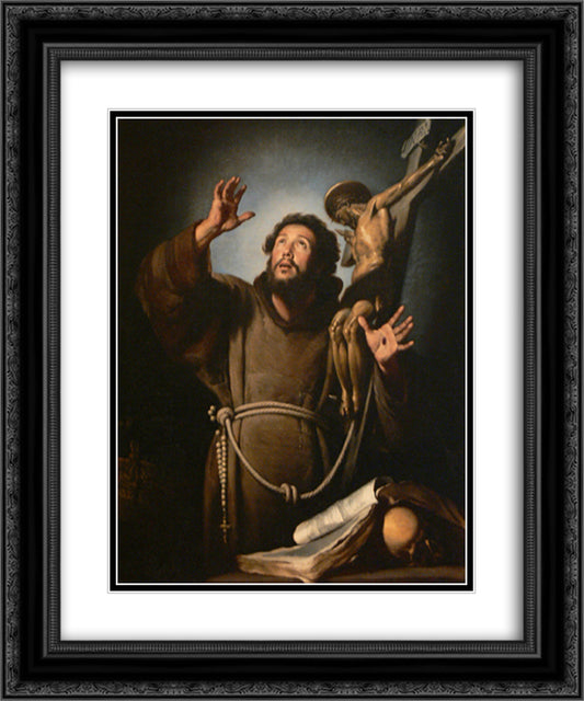 St.Francis in ecstasy 20x24 Black Ornate Wood Framed Art Print Poster with Double Matting by Strozzi, Bernardo